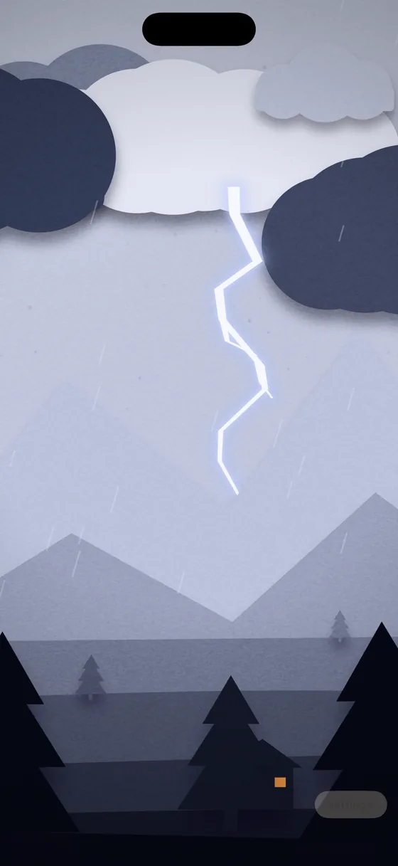 Lightning forking down through a pale, storm-lit sky over the same ridgeline